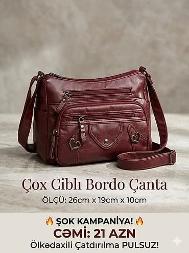 Çox Cibli Bordo Çanta Ölçü: 26 x 19 x 10 sm ​📍 Kampaniya — 1