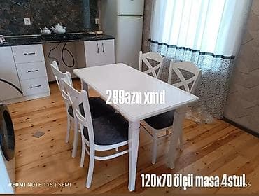 taxta rəf: Mətbəx/dining dəsti - Masa ölçüsü: 120x70 sm - Komplekt: 1 masa + 4 — 1