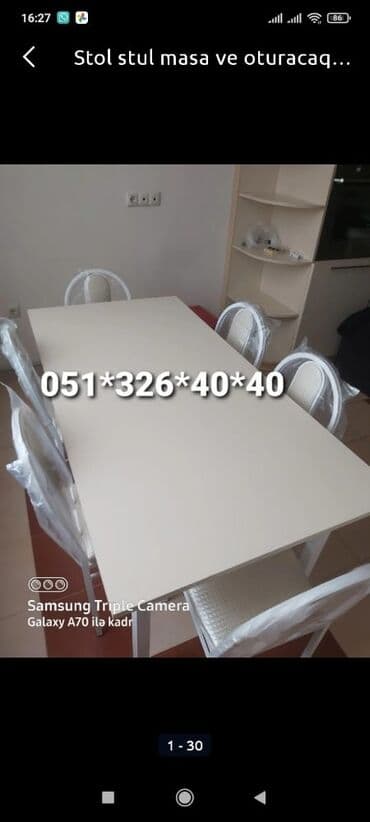 Masa və oturacaq dəstləri: Qonaq otağı üçün, Yeni, Açılan, Dördbucaq masa, 6 stul — 12