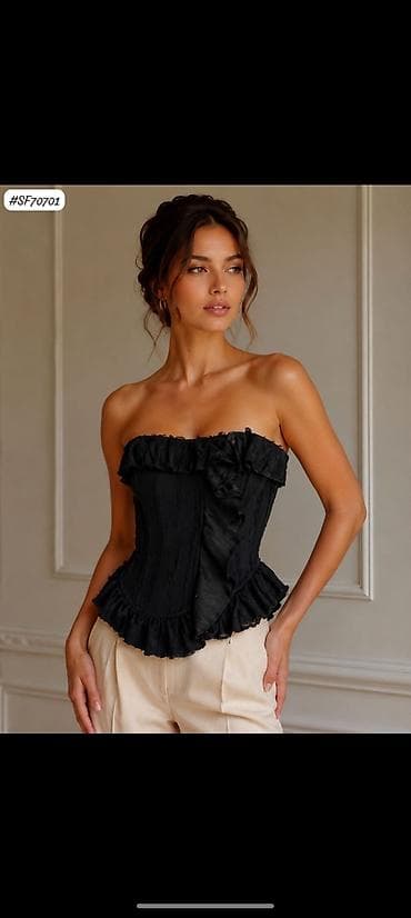 Şəxsi əşyalar: Model: SF70701 Kadın straplez korset-top - Romantik volan detalları — 2