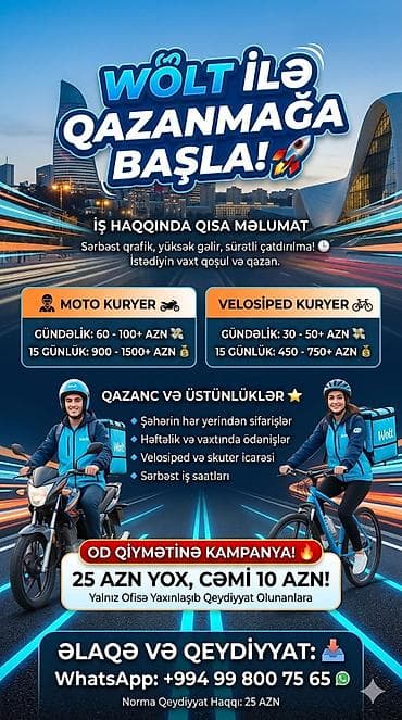 Moto-kuryer tələb olunur, Gündəlik ödəniş, Təcrübəsiz