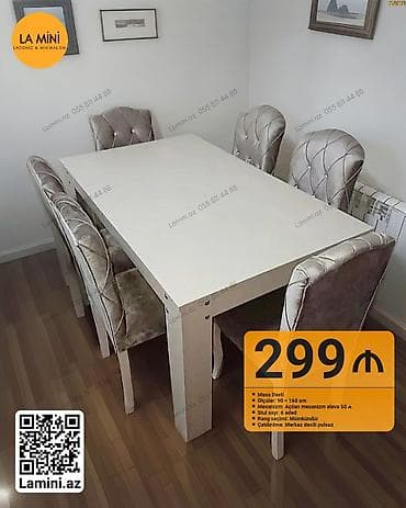 stol dəst: Açılan, Dördbucaq masa, 6 stul — 1