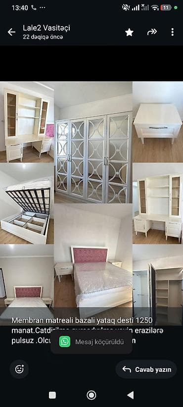 taxt satilir: Membran matreali bazali yataq desti 1250 manat.Catdirilma quraşdırılma — 1