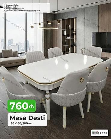Masa Dəsti – 90×160/200 sm - Mexanizm: açılan (uzadıla bilən masa) -