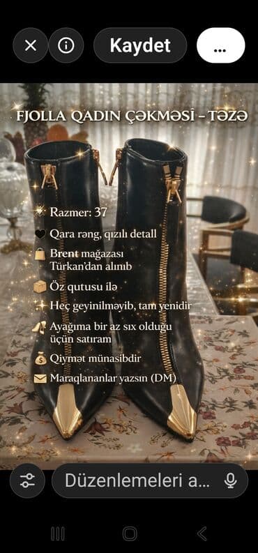 Botinka və botilyonlar: Fjolla qadın yarı çəkmə - Ölçü: 37 - Rəng: qara, qızılı detallar - — 1