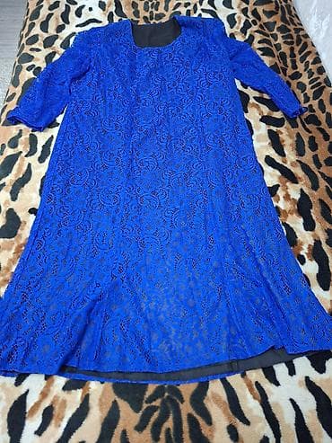 gupur donlar: Mavi krujeva qadın paltarı - Rəng: parlaq kobalt mavi - Material: üst — 1