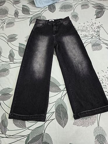 Qara rəngli geniş kəsimli cins şalvar + kəmər seti - Rəng: tünd qara