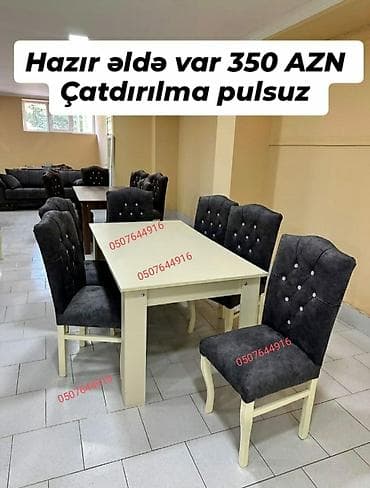 massaj kreslo: Mətbəx üçün, Yeni, Açılmayan, Dördbucaq masa, 6 stul — 9