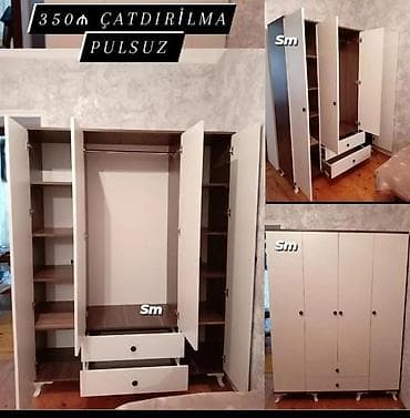 Mebel: 4 qapılı paltar dolabı - Rəng: ağ (daxili hissələr taxta teksturalı) — 1
