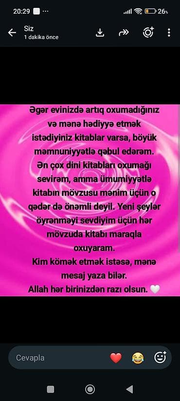 Xidmət: Oxunmayan kitabların hədiyyə olaraq qəbul edilməsi Təsvir: - — 1
