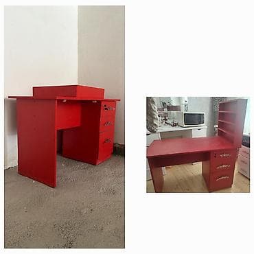 ref: Düz masa, Siyirməli, Polkalı, MDF — 1