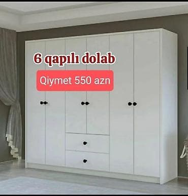 Yeni, 6 qapı, Siyirməli, Ağ, Digər material, Açılan, Düz dolab