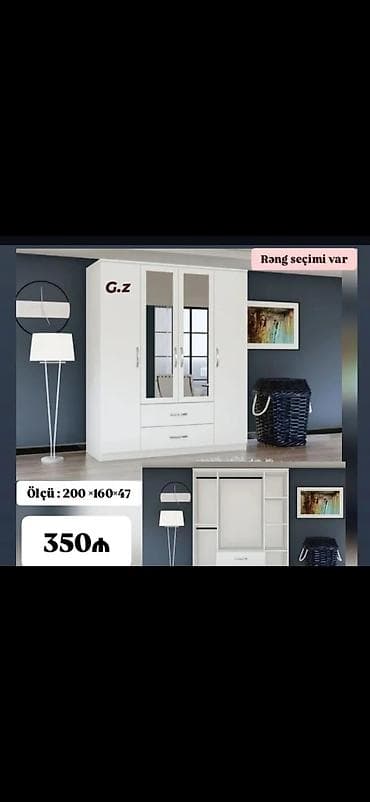 paltar şfaneri: Ağ rəngli 4 qapılı qarderob - Ölçü: 200 × 160 × 47 sm - Ön hissədə iki — 1