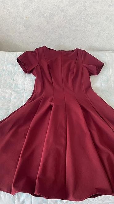 Bordo rəngli qız paltarı – ölçü M - Klassik dairəvi yaxalıq - Qısa — 3