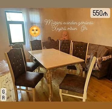 mebel stul: Qonaq otağı üçün, Yeni, Dördbucaq masa, 6 stul — 1