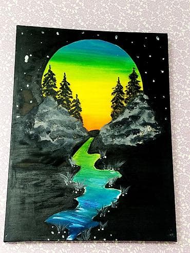 tablo şekil: Tablo – “Gecə mənzərəsi” - Texnika: yağlı boya, fırça ilə işlənmə - — 1