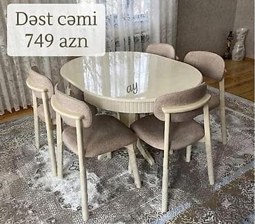 Yemək otağı üçün masa-stul dəsti - Komplekt: 1 ədəd oval masa + 6