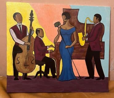 4 qız şəkilləri: Rəsm əsəri – “Caz ansamblı” - Texnika: akril boya - Osnova: kətan — 1