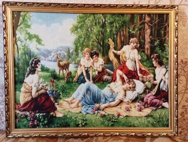 divar izolyasiya materialları: Qızılı çərçivəyə salınmış, meşə mənzərəsində qadınların təsvir — 1
