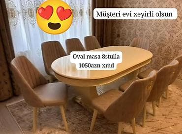 Qonaq otağı üçün, Yeni, Açılmayan, Oval masa, 8 stul
