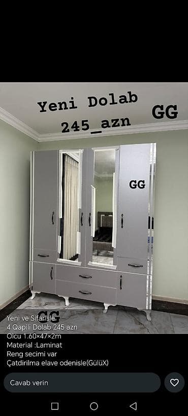 paltar şfaneri: Yeni, 4 qapılı, Güzgülü, Digər rəng, Digər material, Açılan, Düz dolab — 3