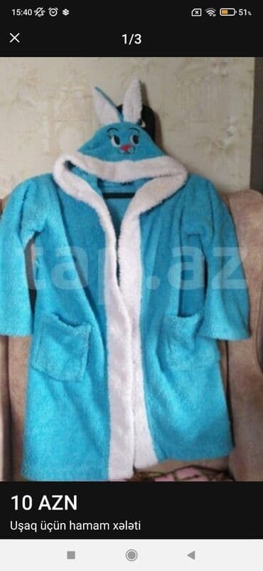 hamam xalatı türkçe: Uşaq üçün hamam xələti - Rəng: mavi, ağ haşiyəli - Material: yumşaq — 2