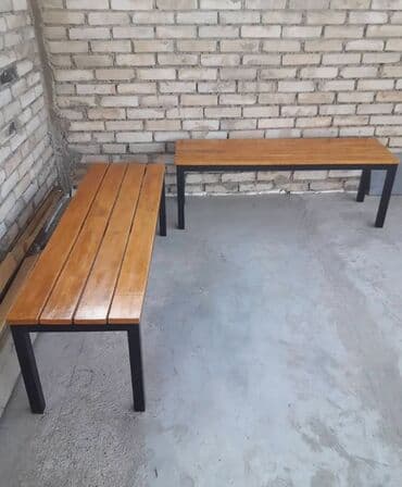 Sifarişlə bağ üçün masa və oturacaq dəstləri: Dördbucaq masa, Skameykalar ilə, Metal — 7
