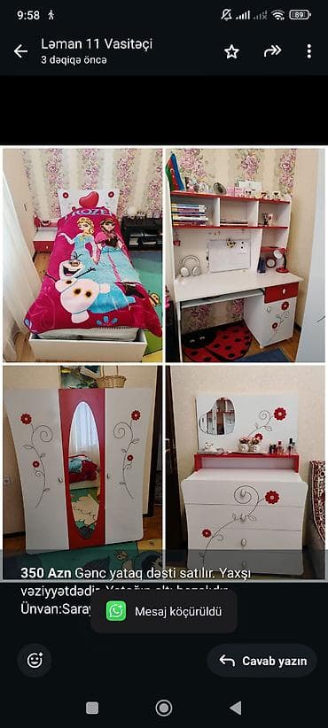 *350 Azn* Gənc yataq dəsti satılır. Yaxşı vəziyyətdədir. Yatağın altı