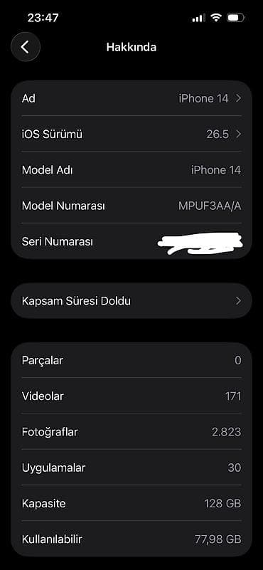 1:1 iphone: IPhone 14, 128 GB, Midnight, Zəmanət, Face ID, Sənədlərlə — 4