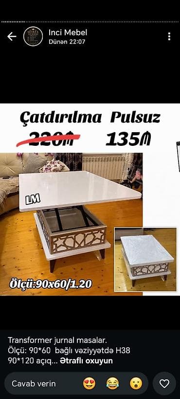 stol sekilleri: Dördbucaq masa, Transformer, Təkərsiz, Parlaq laminat, Zəmanətsiz, Pulsuz quraşdırılma — 1