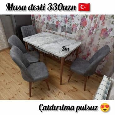 Masa və oturacaq dəstləri: Qonaq otağı üçün, Yeni, Açılan, Dördbucaq masa, 4 stul — 1