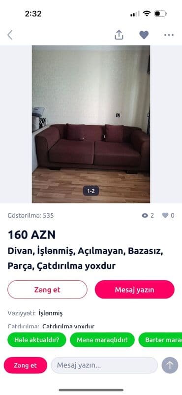 divanlar işlenmiş: Divan, İşlənmiş, Açılmayan, Bazasız, Parça, Çatdırılma yoxdur — 1