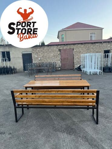 stol stul işlenmiş: Yeni, Kvadrat masa, Açılmayan, Skameykalar ilə, Taxta, Azərbaycan — 28