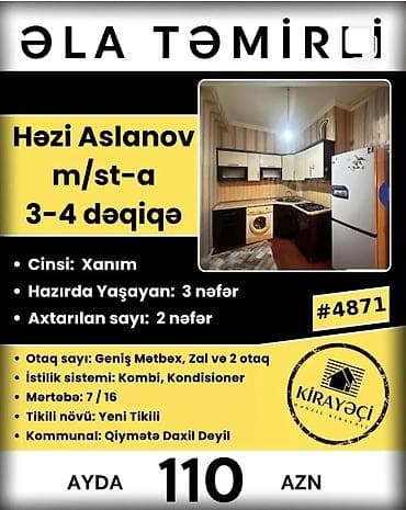 Təcili Həzi Aslanov metrosuna 3–4 dəqiqəlik məsafədə yerləşən yeni