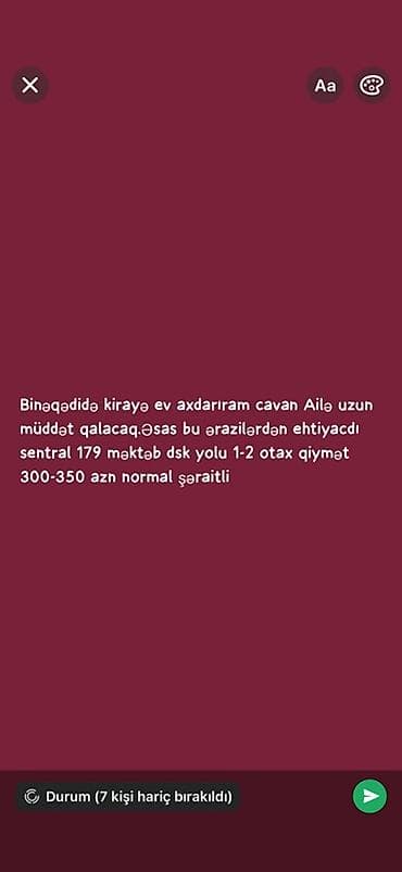 Binəqədidə kirayə ev axtarılır. Gənc ailə uzunmüddətli qalmaq istəyir