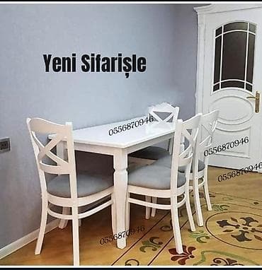 Mətbəx üçün, Yeni, Açılmayan, Dördbucaq masa, 4 stul