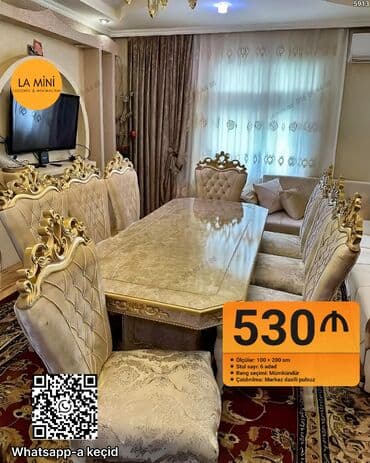 enzesde satilan heyet evleri: Qonaq otağı üçün, Açılmayan, Dördbucaq masa, 6 stul — 1