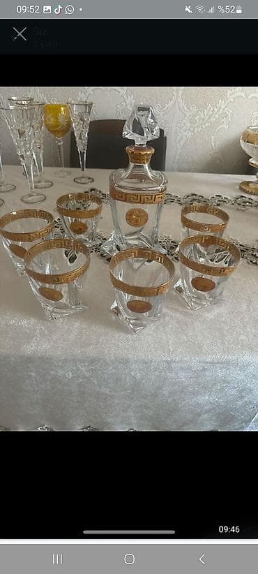 versace servis: Kristal qrafin və stəkan dəsti - Material: qalın, şəffaf kristal - — 1