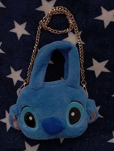 - Yumşaq plyuş materialdan hazırlanmış mavi çiyin çantası - Sevimli