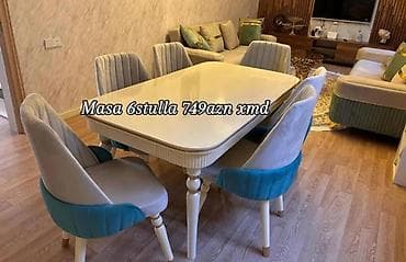 metbex oturacaqlari: Mətbəx/qonaq otağı üçün masa dəsti - Komplekt: 1 ədəd masa + 6 ədəd — 1