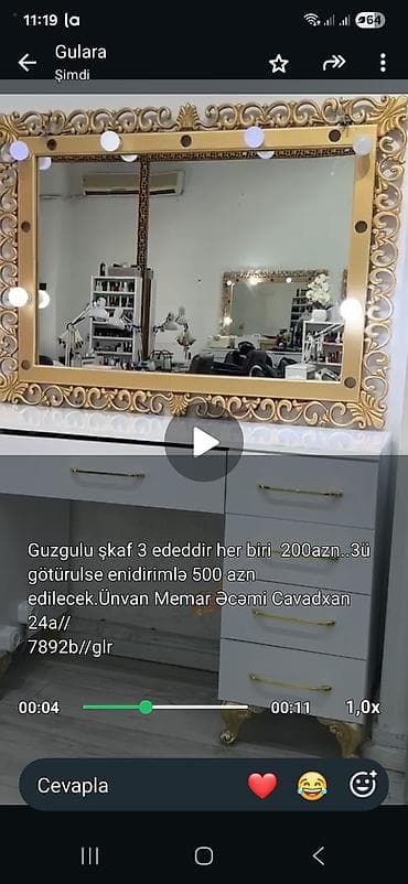 stolu: Guzgulu şkaf 3 ededdir her biri 200azn. 3ü götürulse enidirimlə 500 — 1