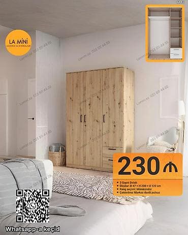 3 qapılı, Siyirməli, Taxta, Açılan, Düz dolab