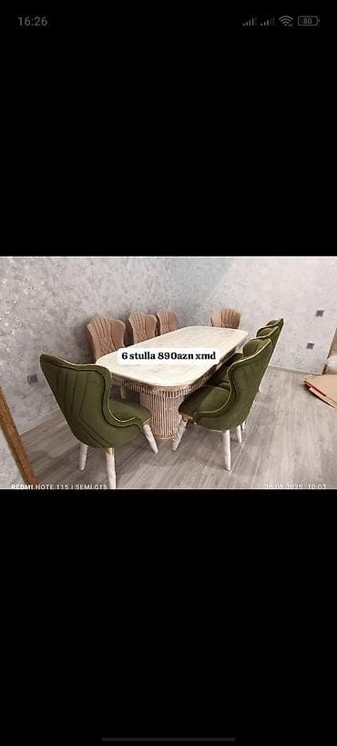 stul bar: Qonaq otağı üçün, Yeni, Açılmayan, Dördbucaq masa, 6 stul — 1