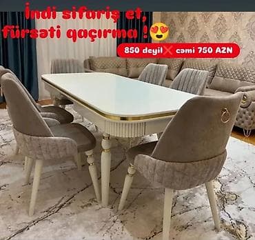 Qonaq otağı üçün, Yeni, Açılan, Dördbucaq masa, 6 stul