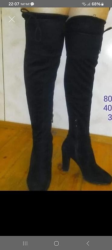 zamşa çəkmələr: Qadın dizüstü çəkmə – qara rəng - Model: dizdən yuxarı, hündürdaban — 1