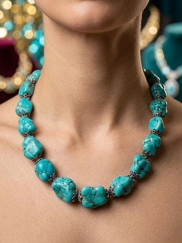 kolyeler: 💎 Satılır – Təbii Firuzə Daşlı Qədimi Boyunbağı 💎 Təxminən 60-65 — 2