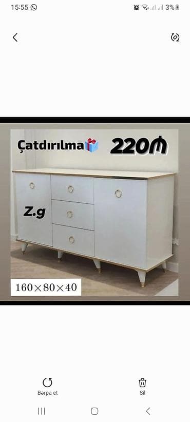 Ağ rəngli şkaf-komod - Ölçülər: 160 × 80 × 40 sm - Dizayn: ortada 3 — 1