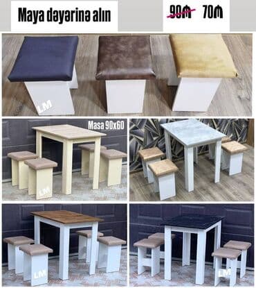stol stul instagram: MASA + 4 TABURETKA Yeni və sifarişlə. Qiymət: 65₼ Döşəkçəli: 70₼ — 5