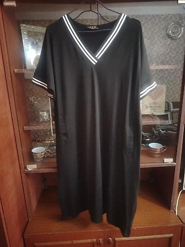 Qara gündəlik qadın paltarı - Model: Düz kəsimli, rahat “oversize” — 1