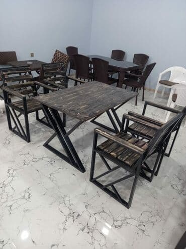 Yeni, Dördbucaq masa, 4 stul, Açılmayan, Stullar ilə, Metal, Azərbaycan